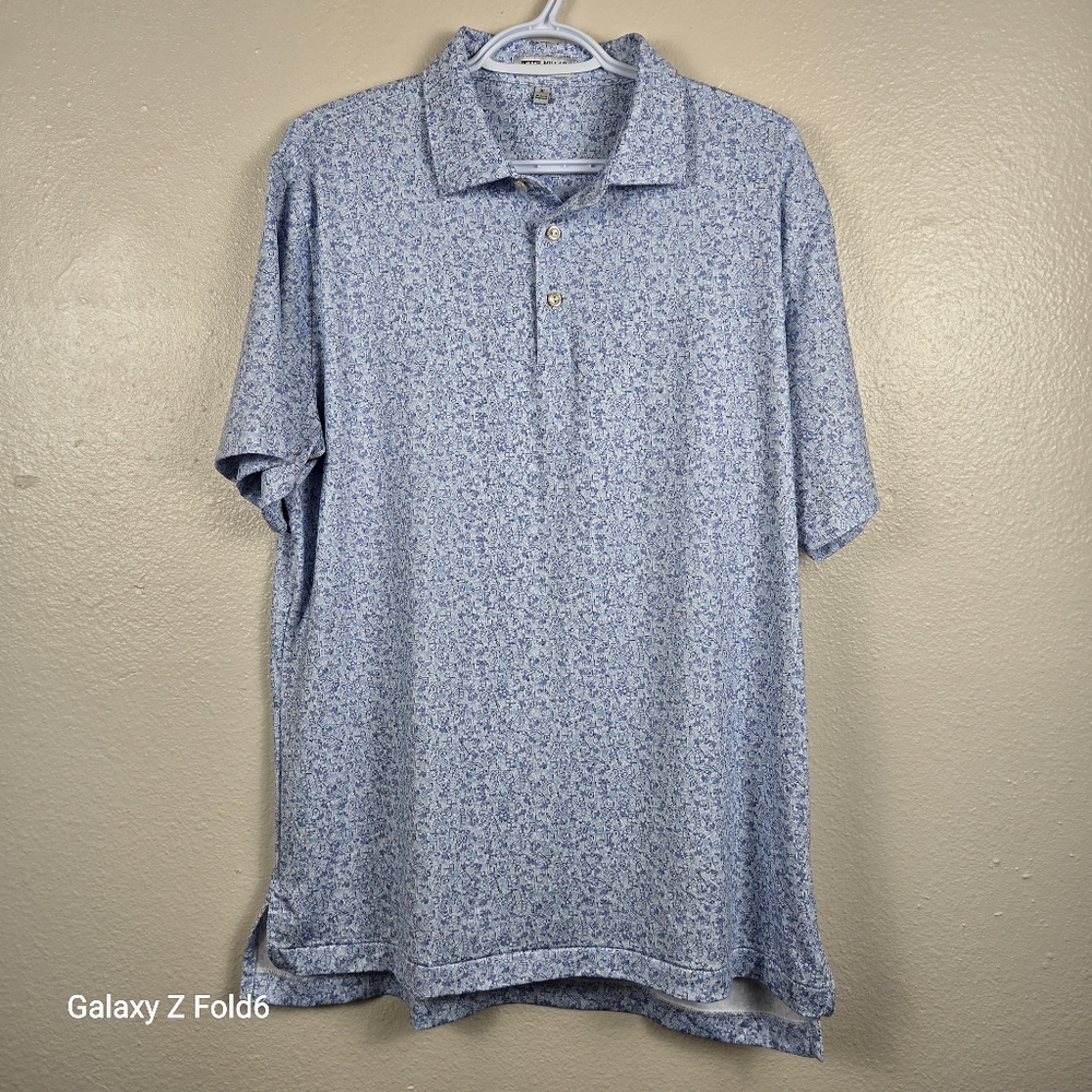 Peter Millar Summer Comfort Performance Polo – Men’s Medium – Light Blue Graphic